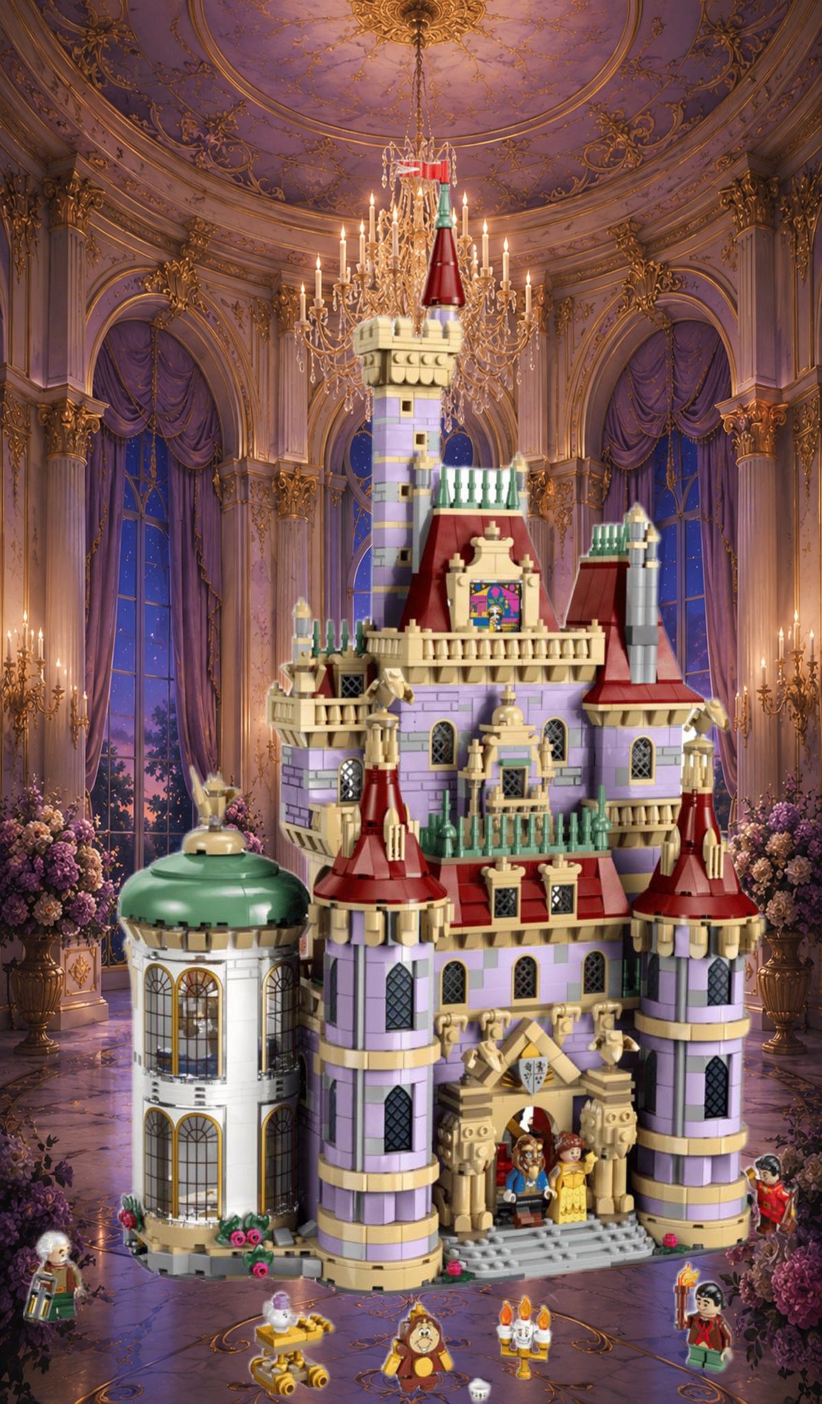 Château de la Belle et la Bête LEGO® 43196 – Décor Grand salon crépusculaire – Set en place – Fond de meuble Kadris®