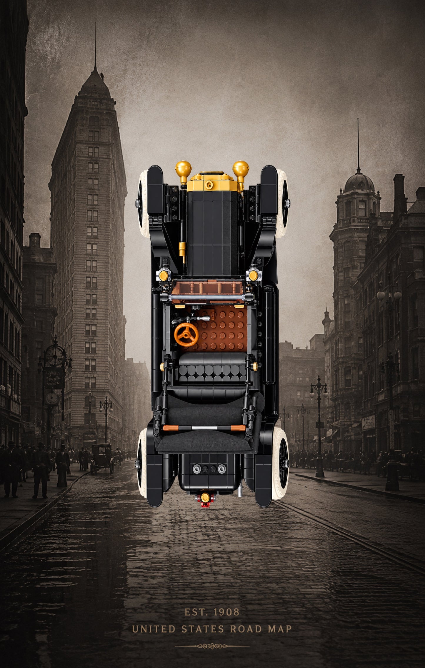 Tableau mural Kadris® pour LEGO® Icons Ford Model T 11376, style Streets of 1908, avenue de New York et Flatiron