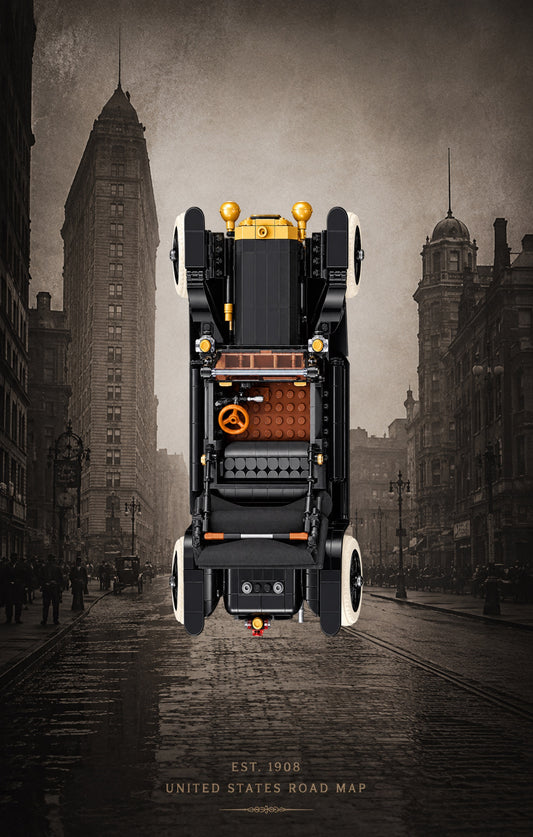 Ford Model T LEGO® 11376 – Style Streets of 1908 – Vue principale, set en place – Tableau mural aluminium Kadris®