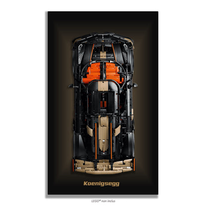 Koenigsegg Megacar Sadair's Spear LEGO Technic 42232 – Style Brun dégradé, finition Cadre aluminium noir variante – Tableau mural aluminium Kadris