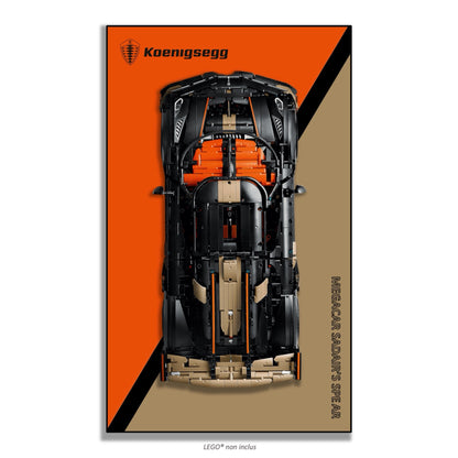 Koenigsegg Megacar Sadair's Spear LEGO Technic 42232 – Style Diagonales orange sable, finition Cadre aluminium noir variante – Tableau mural aluminium Kadris