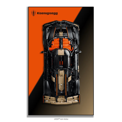 Koenigsegg Megacar Sadair's Spear LEGO Technic 42232 – Style Diagonales orange sable, finition Entretoises variante – Tableau mural aluminium Kadris