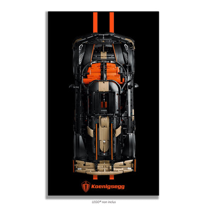 Koenigsegg Megacar Sadair's Spear LEGO Technic 42232 – Style Racing stripes orange, finition Cadre aluminium noir variante – Tableau mural aluminium Kadris