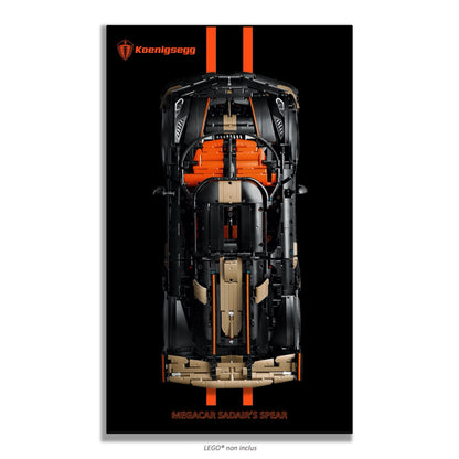 Koenigsegg Megacar Sadair's Spear LEGO Technic 42232 – Style Racing stripes texte bas, finition Cadre aluminium noir variante – Tableau mural aluminium Kadris