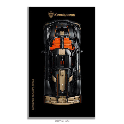 Koenigsegg Megacar Sadair's Spear LEGO Technic 42232 – Style Doré Koenigsegg, finition Cadre aluminium noir variante – Tableau mural aluminium Kadris