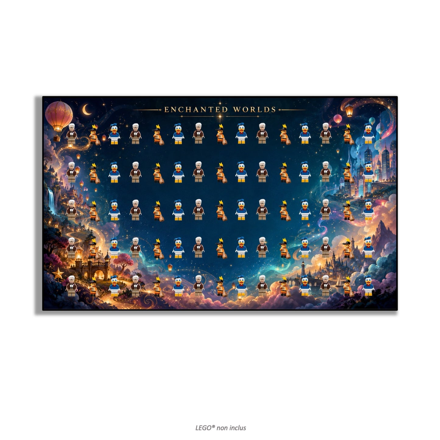 LEGO® Minifigure Display Wall Art 75x45 cm, for 75 Minifigures, 7 Backgrounds, 3 Finishes