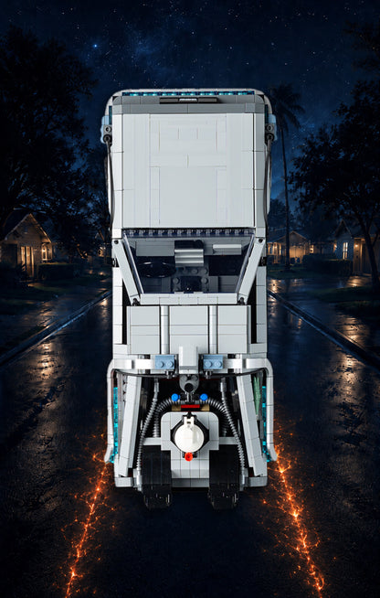 DeLorean Retour vers le Futur LEGO® 10300 – Style HOMEBOUND – Vue de face, set en place – Tableau mural aluminium Kadris®