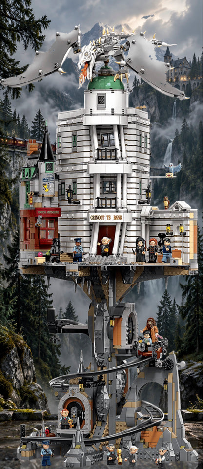 Banque Gringotts LEGO® 76417 – Décor Mountain Railway – Set LEGO® en place dans le meuble – Fond de meuble aluminium Kadris®