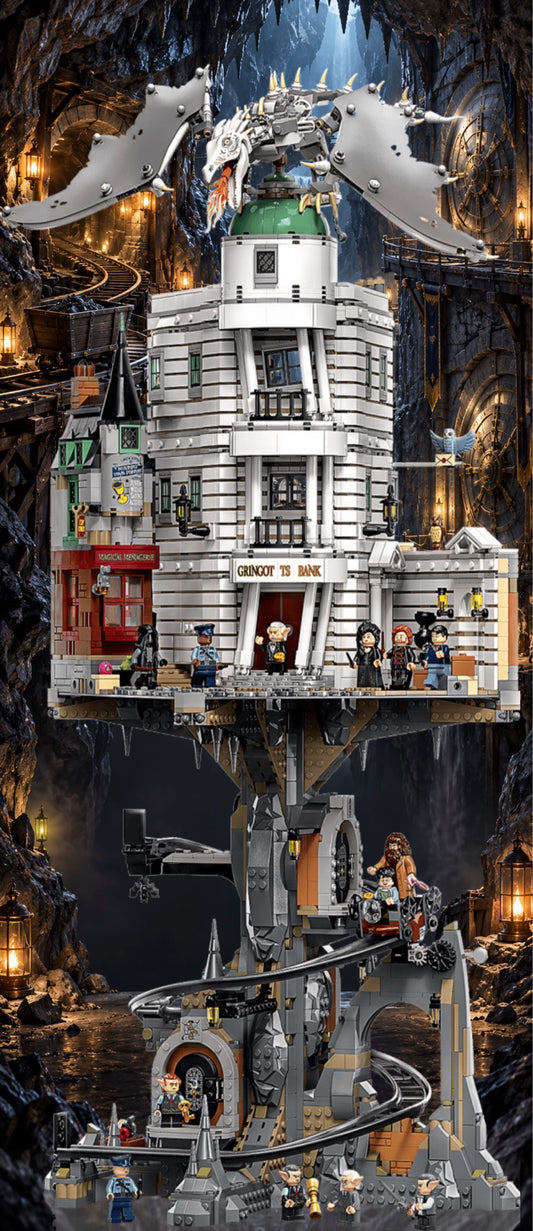 Banque Gringotts LEGO® 76417 – Décor Underground Vaults – Set en place dans le meuble – Fond de meuble aluminium Kadris®